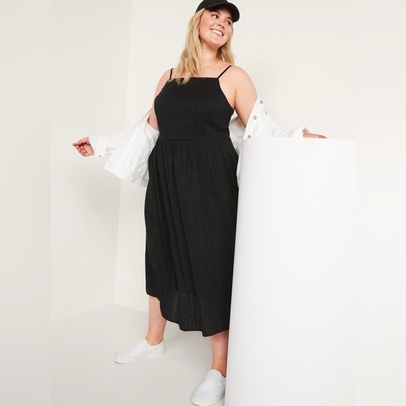 NWT! Black Sleeveless Square-Neck Fit & Flare Midi Cami Dress - Small Tall 💜 - Picture 4 of 5